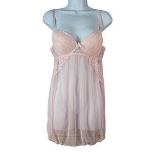 Van Dale Lingerie Pink Large Sheer Mesh Adj Underwire Dots Padded Push Up Bra